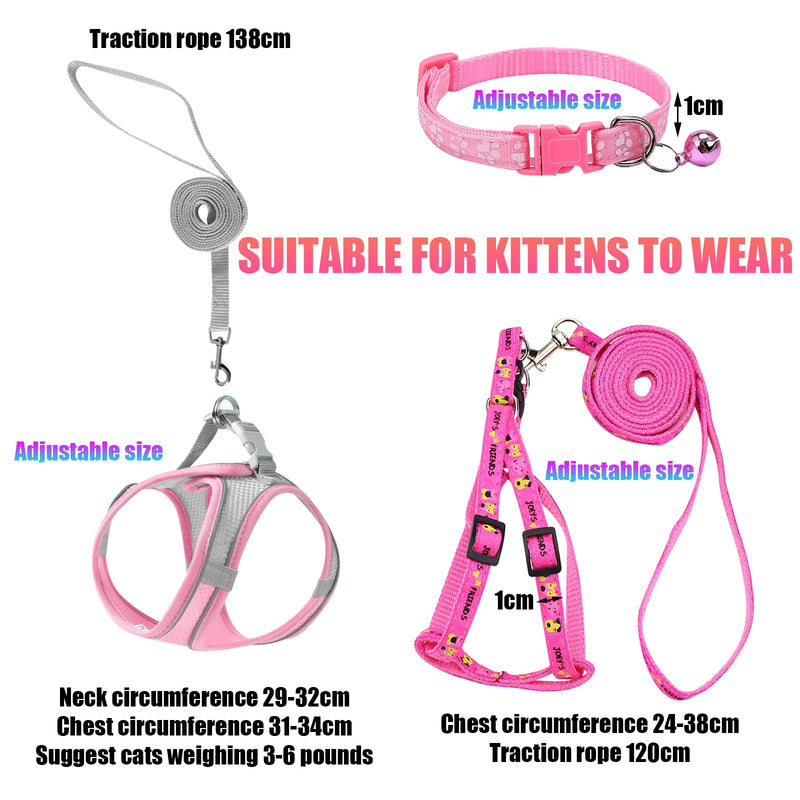 TYXHXTF Pack of 3 Cat Harness with Lead, Escape-Proof, Adjustable Cat Harness, Cat Lead with Harness for Cats, Kittens, Dogs, Puppies, Soft Harness, Breathable Cat Lead, Pink, XS - BeesActive Australia