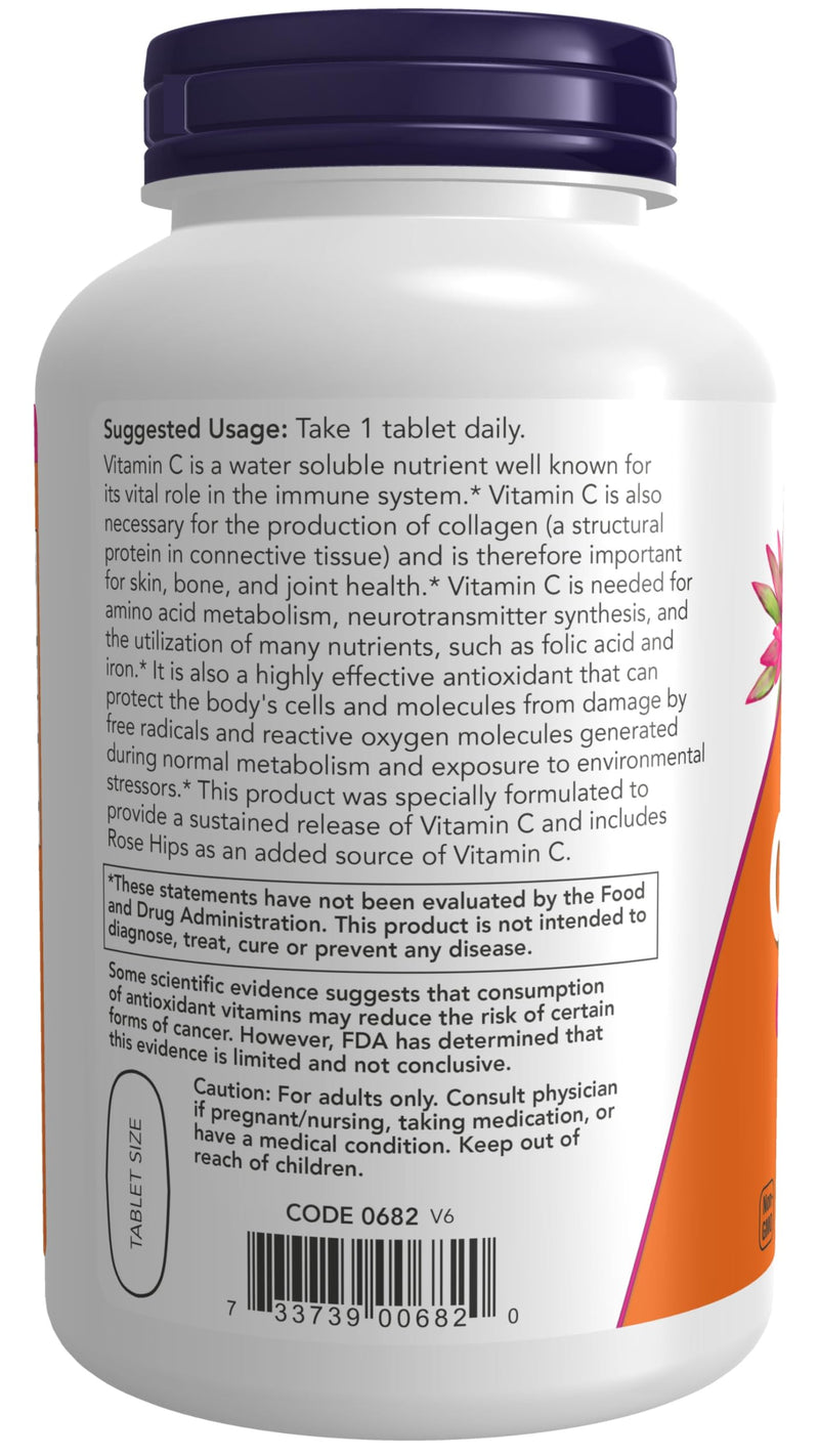 NOW Foods, C-1000 Vitamin C-1000 Sustained Release with Rose Hips, 250 Tablets 250 Count (Pack of 1)