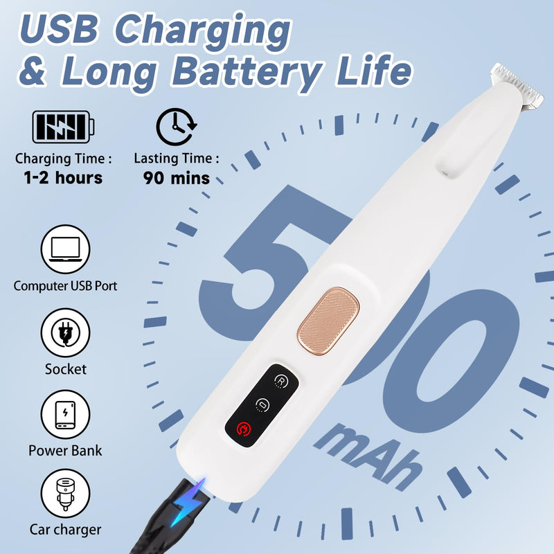 Paw Trimmer for Dogs, Dog Clipper Quiet, Dog Paw Trimmer with LED Light, Dog Hair Clipper Claw Grinder USB Rechargeable Clipper for Dog Cat Paws White - BeesActive Australia