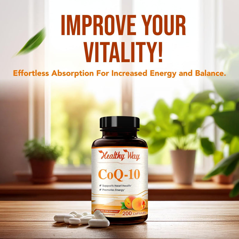Coenzyme Q10 400mg CoQ10 Supplement - Once Daily Coq 10 400mg Powder Capsules for Healthy Heart Antioxidant and Energy Support - Non-GMO Quick Absorption Ubiquinone Q10 Coenzyme (100 Servings) 200 Count (Pack of 1)