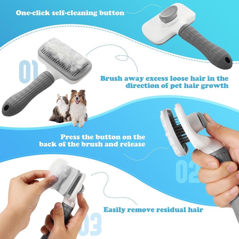 Pet brush，cat brush with release button，dog brush， for grooming Remove loose hair and prevent tangling,fine needle（Grey） - BeesActive Australia