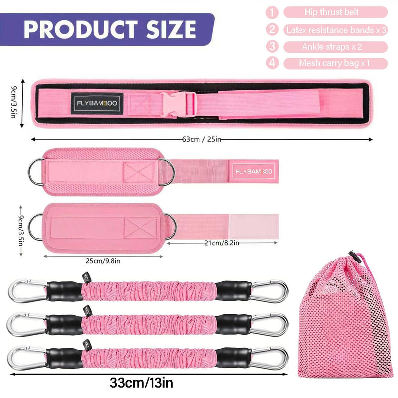 Hip Thrust Belt for Weights and Ankle Resistance Bands with Cuffs for Working Out,Hip Thrust Belt for Dumbbells Heavy, Kettlebells, Plates,Hip,Leg and Booty Builder, Glute Bridge Band Pink