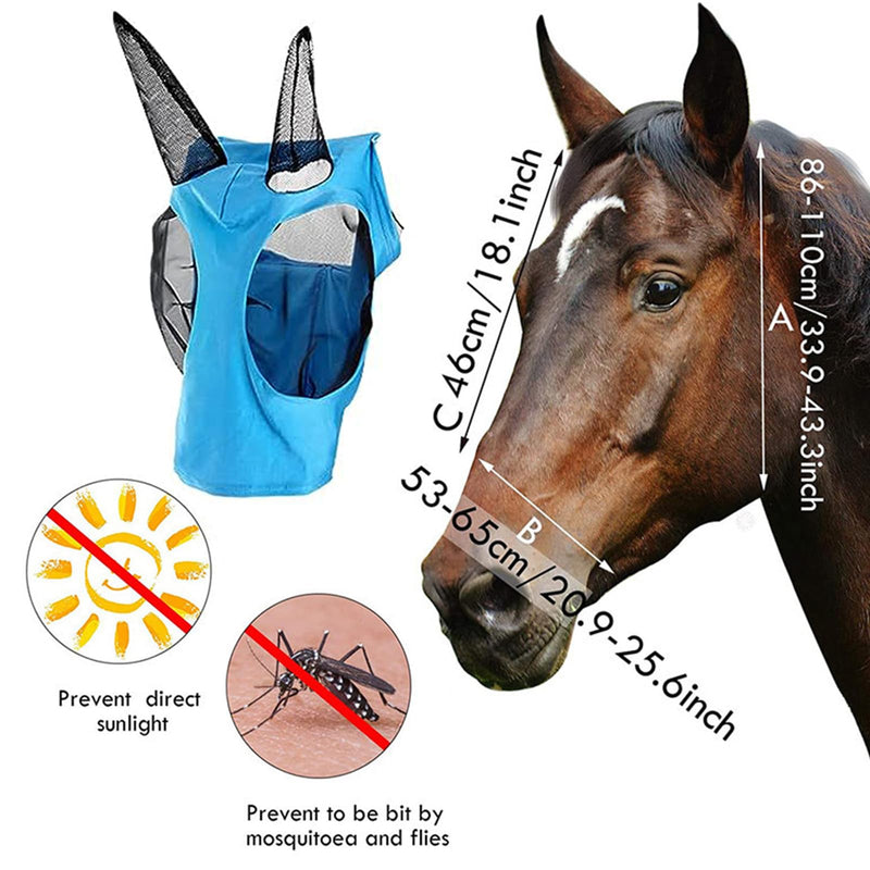 UV protection horse fly mask, horse fly mask, super-fit horse fly mask, horse fly mask, breathable mesh, anti-UV, anti-mosquitoes, insects, elastic brake mask (blue) - BeesActive Australia