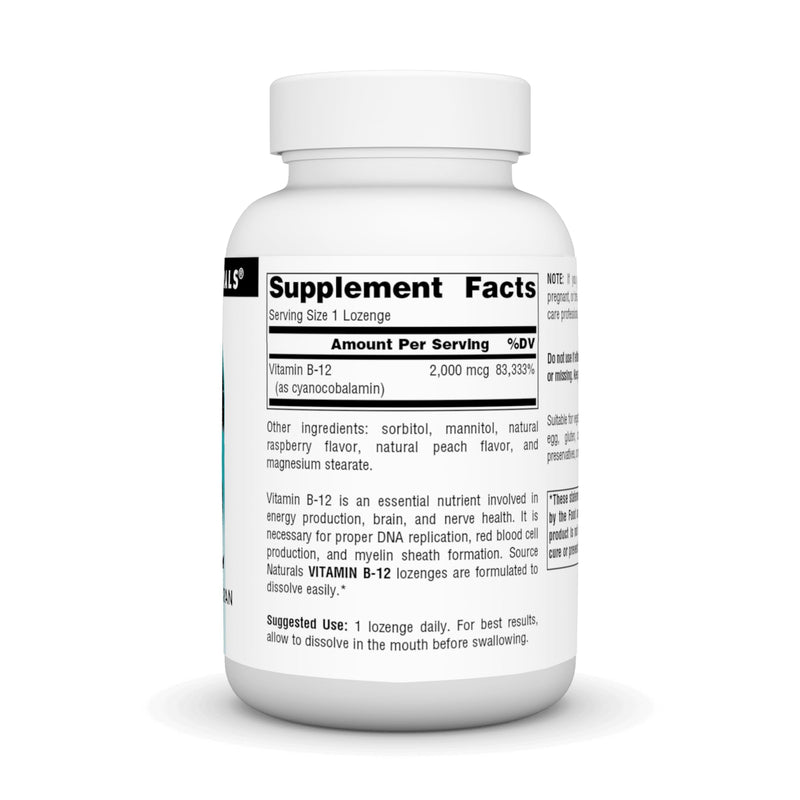 Source Naturals, Vitamin B-12-2000 mcg - 200 Vegetarian Lozenges | Supports Energy Production