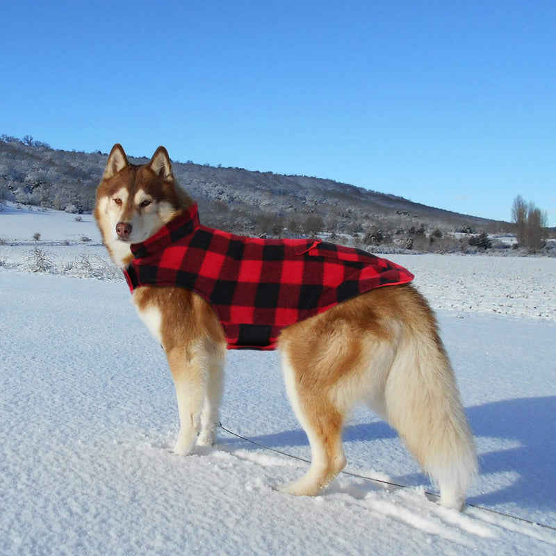ASENKU Dog Winter Coat, Dog Fleece Jacket Plaid Reversible Dog Vest Waterproof Windproof Cold Weather Dog Clothes Pet Apparel for Small Medium Large Dogs Red XL X-Large - BeesActive Australia