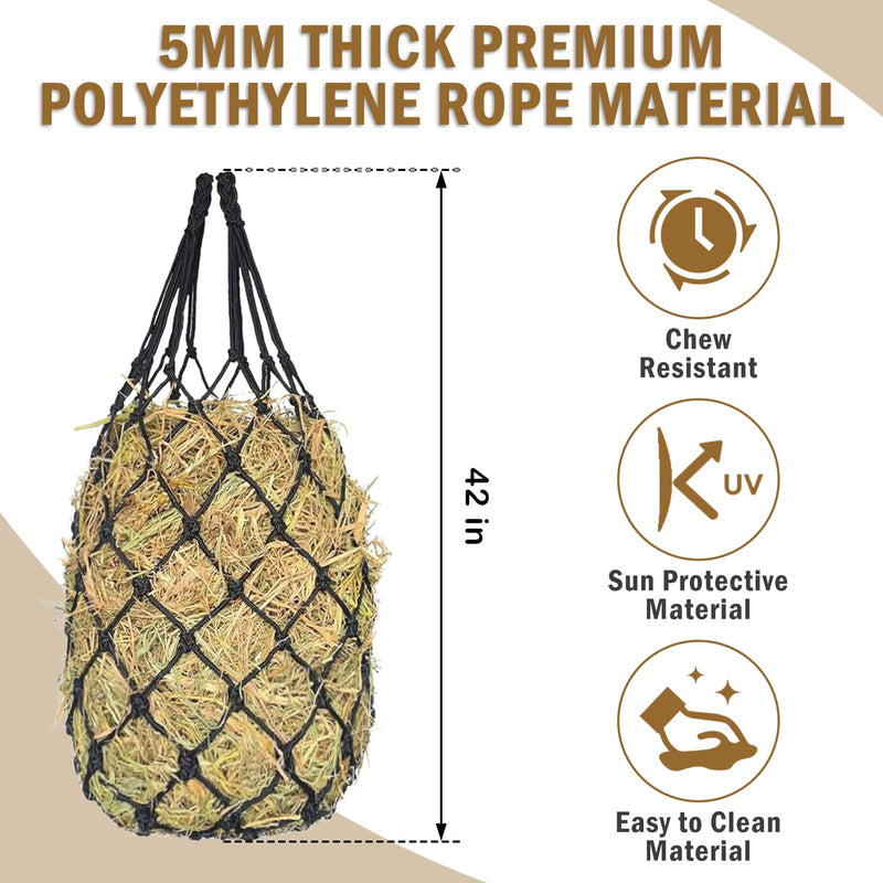 Slow Feed Hay Nets for Horses 2PCS, 42" Length with 2" Holes Hay Nets Holds 3-5 Flakes, Chew-Resistant Polyester Fiber Material