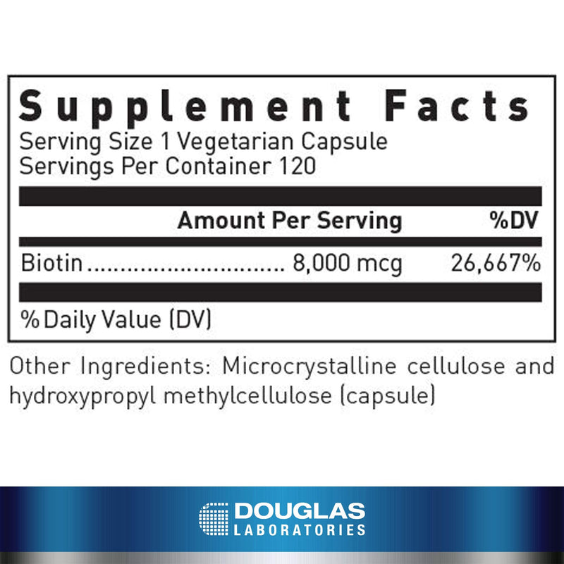 Douglas Laboratories Biotin 8 mg | Vitamin B7 to Support Enzyme Production and Nerve Function | 120 Capsules | Vitamin B7 to Support Enzyme Production and Nerve Function*, Metabolic Support, Non-GMO
