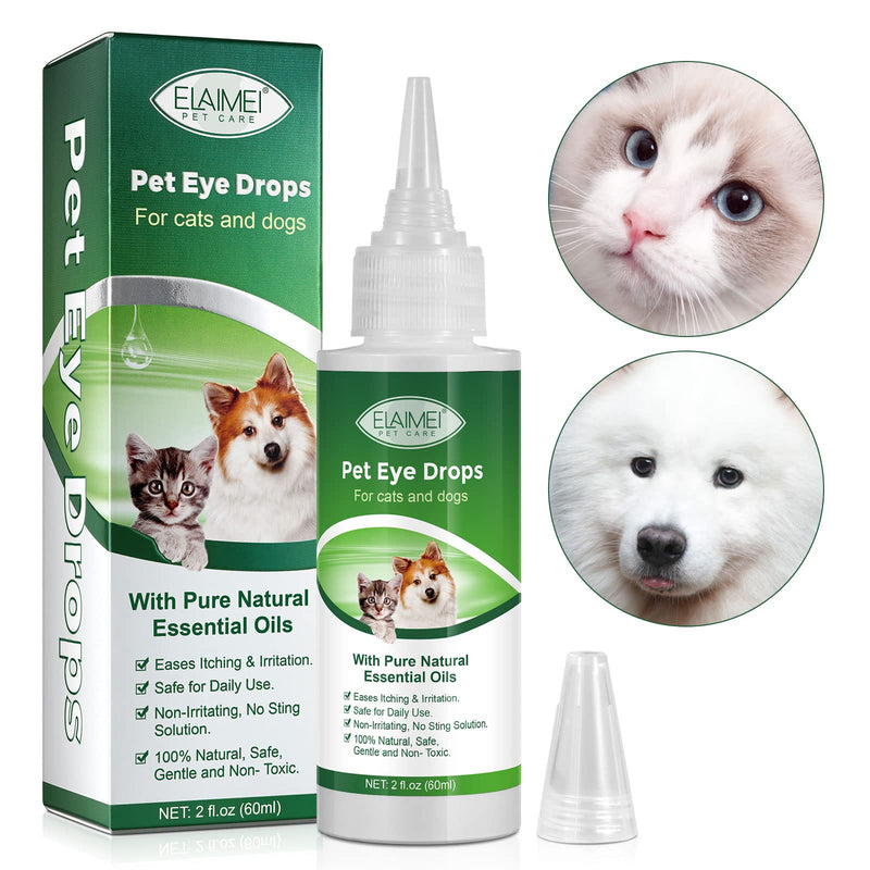 Uocasi Pet Eye Drops, Dog Eye Cleaner, Tear Stain Remover For Dogs & Cats Eyes Eases Itching & Irritation, Care And Cleaning Around The Eyes - 60ML