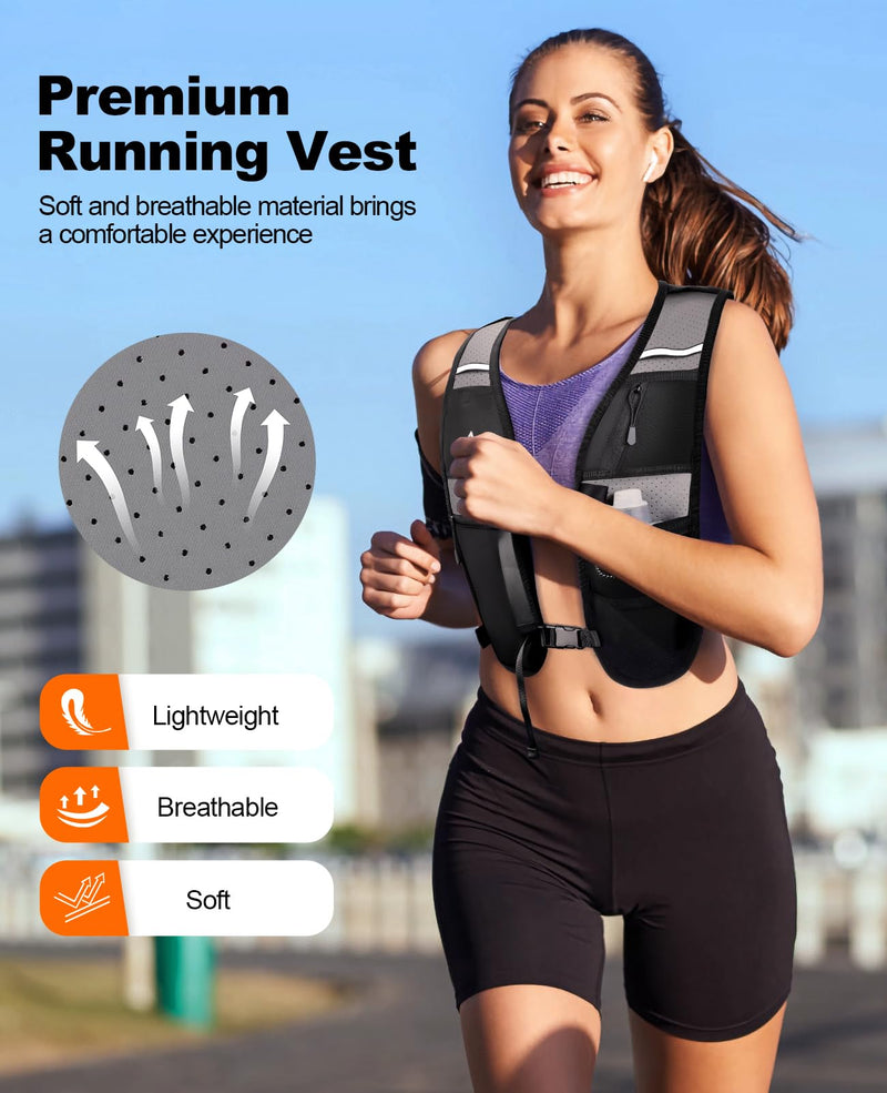 Running Vest for Women Men, Lightweight Breathable Hydration Vest with Large Compartment, Reflective Running Hydration Vest, Running Water Vest for Hiking Cycling Marathon Trail Jogging Race Medium