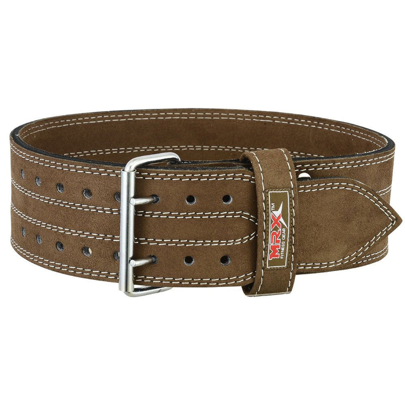 MRX Powerlifting Leather Belt 4" Wide 10mm Thickness Training Fitness Back Support Bodybuilding Belts with Steel 2 Prong Buckle XLarge Brown - BeesActive Australia