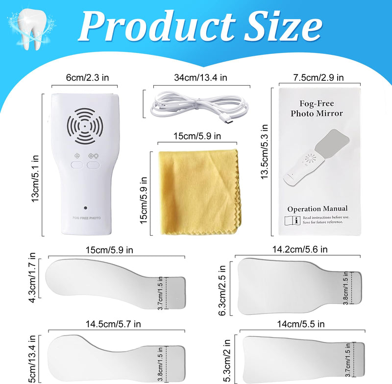 Fog-Free Dental Occlusal Photographic Mirror Device with 4 Rhodium Intraoral Reflective Mirrors for Dentistry, Anti-Fog Fan and LED Lighting Handle with Plated Glass Reflectors Oral Inspection Kit - BeesActive Australia