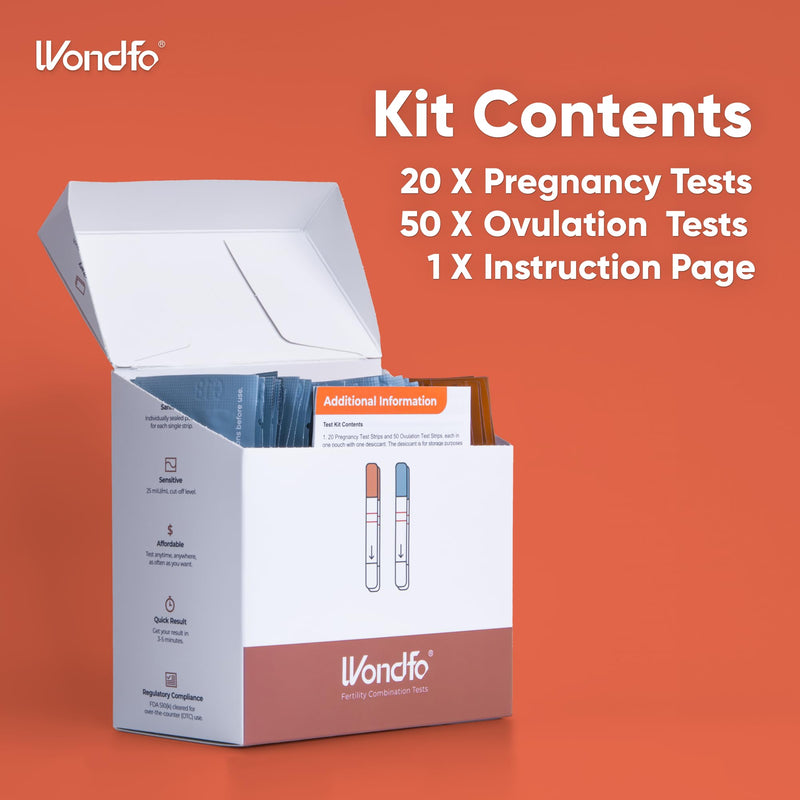 Wondfo 50 Ovulation Test Strips and 20 Pregnancy Test Strips Kit - Rapid Test Detection for Home Self-Checking (50 LH + 20 HCG) 50 LH + 20 HCG - BeesActive Australia