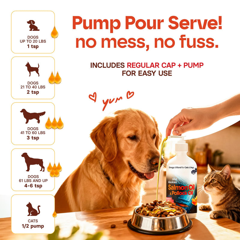 Wild Alaskan Omega 3 Salmon Oil for Dogs - Fish Oil for Dogs Natural Liquid - Must-Have Cat & Dog Essentials for Health - Cat and Dog Supplies Supports Skin & Coat - 8 Fl. Oz 8 fl oz