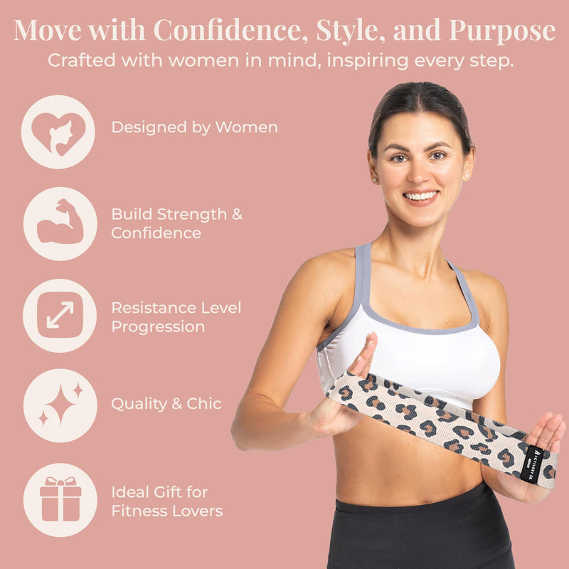 Fabric Resistance Bands for Women – Non-Slip Fitness Tool for Glutes, Legs & Full-Body Training – Ideal for Toning & Recovery – Includes Workout Guide & Travel Bag – 3 Pack Leopard Print