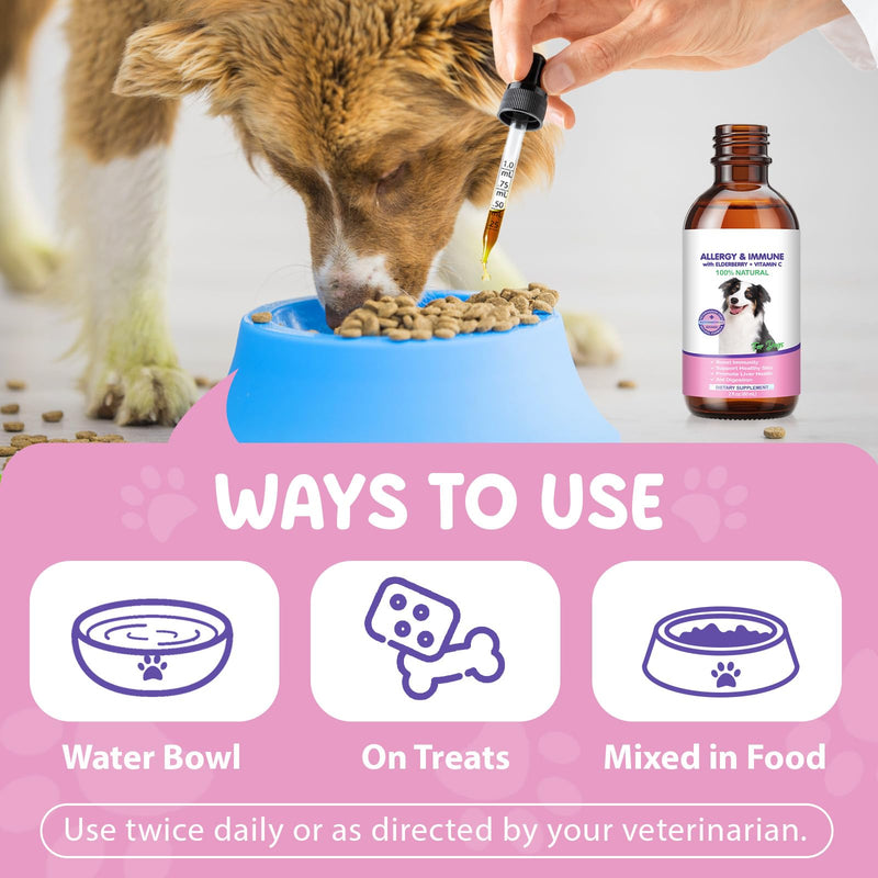 Dog Allergy Relief 60ml, Allergy Relief Drops for Dogs, Dog Skin Allergy & Itch Relief Effective, Natural Pet Supplement with Mutivitamins, Immune Support