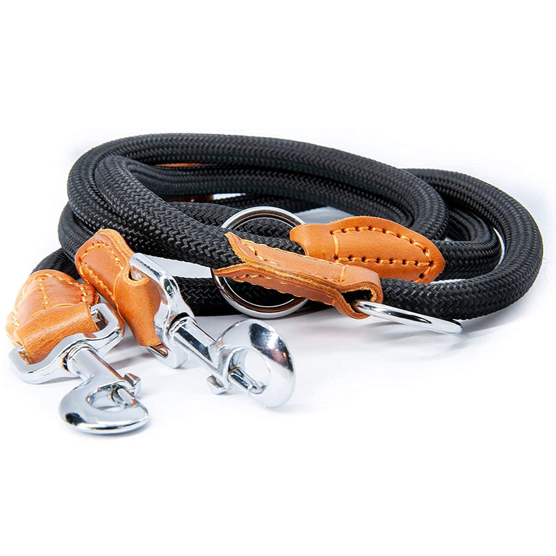 Multi-Function Hands Free Dog Rope Leash (7ft) - Strong Dog Training Leads, 1.4cm Thick Nylon Dog Lead [3 Adjustable Lengths] for Small Medium Large Dogs Service Walking Running Black 7ft x 1/2" - BeesActive Australia