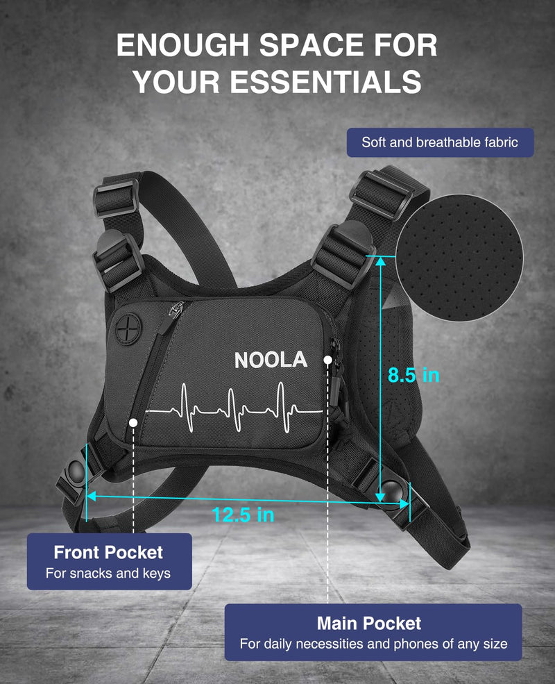 NOOLA Running Chest Pack, Running Vest for Men with Reflective Back, Sport Chest Bag for Runners, Cycling, Biking, EDC Pouch Black