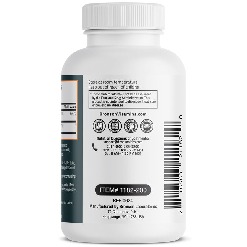 Bronson Vitamin K2 D3 (MK7) Supplement 2-in-1 D3 & K2 Complex, 200 Tablets | Bone, Immune & Heart Health Support, Gluten-Free, Soy-Free, Non-GMO, Vitamin D3 5000 IU (125 mcg) & 90 mcg K2 MK-7 200 Count (Pack of 1)