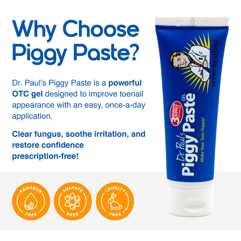 Dr. Paul's Piggy Paste Gel: Fast Acting Solution for Thick, Brittle, Yellow Nails, Restores Clear, Healthy Toenails & Fingernails, Easy, Mess Free Application Doctor Recommended Formula 0.8 Ounce (Pack of 1) - BeesActive Australia