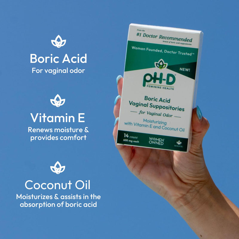pH-D Feminine Health - Boric Acid Moisturizing Suppository - Woman Owned - for Vaginal Odor - Paraben-Free and Cruelty-Free - 14 count - BeesActive Australia