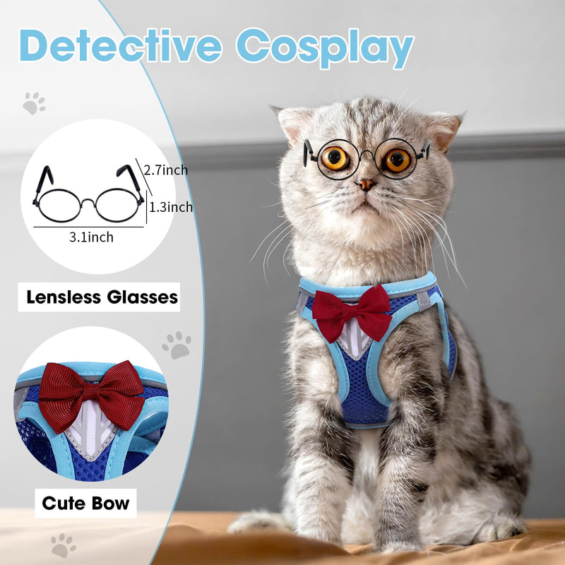 Cat Vest Harness and Leash Set for Walking Escape Proof, Adjustable Kitten Harness Breathable Mesh with Reflective Strips Harness for Kitty Puppy Bunny (Blue, XS) Blue - BeesActive Australia