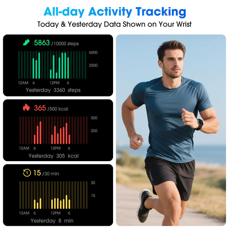 Pedometer Watch No APP/Phone Required, Waterproof Fitness Tracker Watch with Heart Rate Monitor, Large Screen with Pedometer, Sleep Tracking, Calories & Step Counter, Smart Watches for Women Men Black