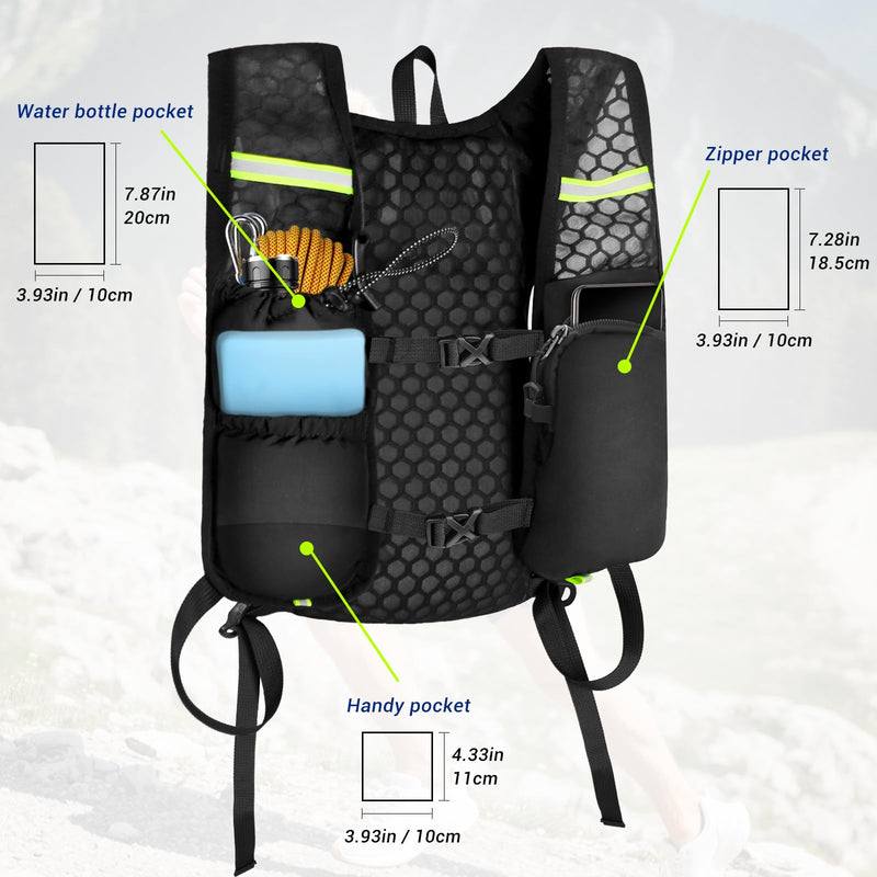 Running Vest Hydration Backpack with 2L Water Bladder, Adjustable Hydration Running Vest for Women Men, with Multiple Pockets, Reflective Strip, Whistle, Quick-Drying Fabric