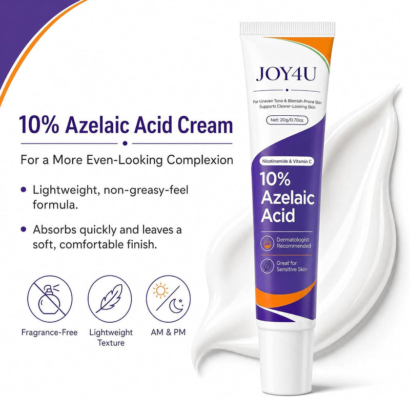 Azelaic Acid 10% Cream for Face - Acne Cream for Rosacea Reducing Relief Pimple Breakouts Blackhead Pigmentation and Redness - Azelaic Acid Gel For Facial and Skin Care