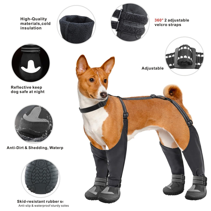 Idepet Dog Suspender Boots, Canada Pooch Tall Dog Boots Anti-Slip & Fall Waterproof Dog Shoes Leggings, Adjustable Suspender Boots for Dogs Winter Snow Rain Hiking Paws Protector(Black, 4) Black - BeesActive Australia