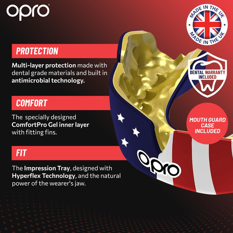 OPRO Instant Custom-Fit Mouth Guard, Dentist-Level Comfort, Protection & Fit - Moldable Mouthguard for Football, Boxing, Rugby, MMA, BJJ, UFC Mouth Piece- Includes Mouth Guard Case (White, Adult)
