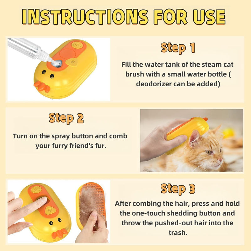 3-in-1 cat brush with steam for pet care, cat steam brush with spray for long and short-haired cats and dogs, self-cleaning dog brush with steam pets with water tank yellow - BeesActive Australia