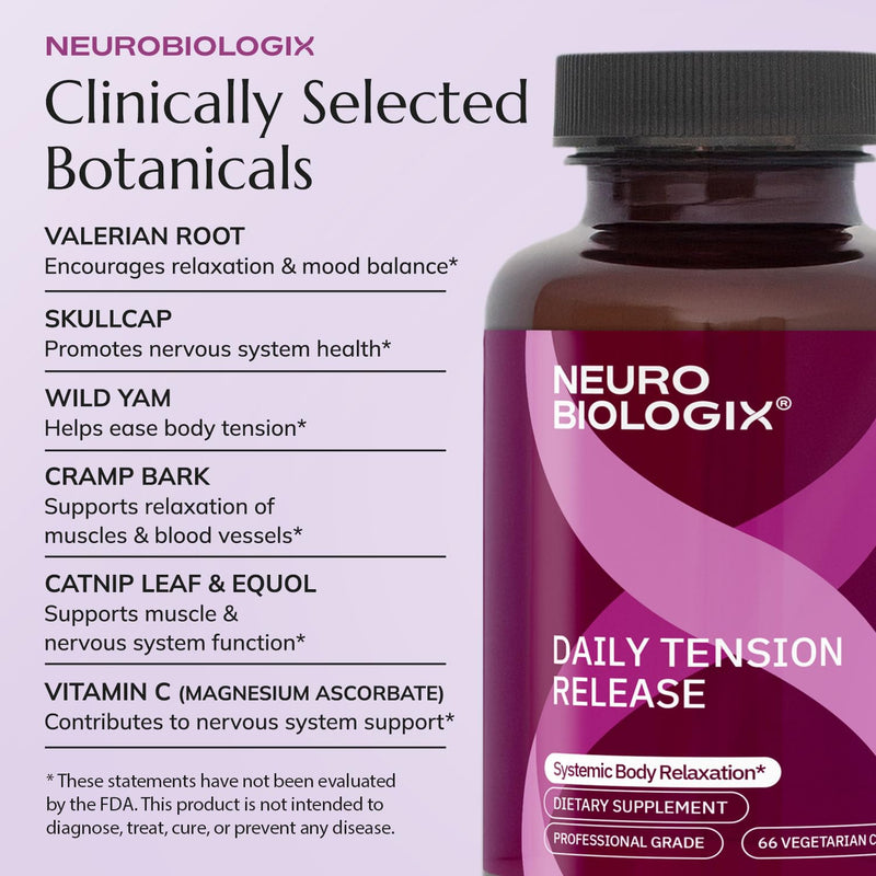 Neurobiologix Tension Release Supplement, Valerian & Skullcap, 120 Caps | Catnip, Vitamin C, Muscle Relaxation & Stress Relief, Non-Drowsy Calming Formula