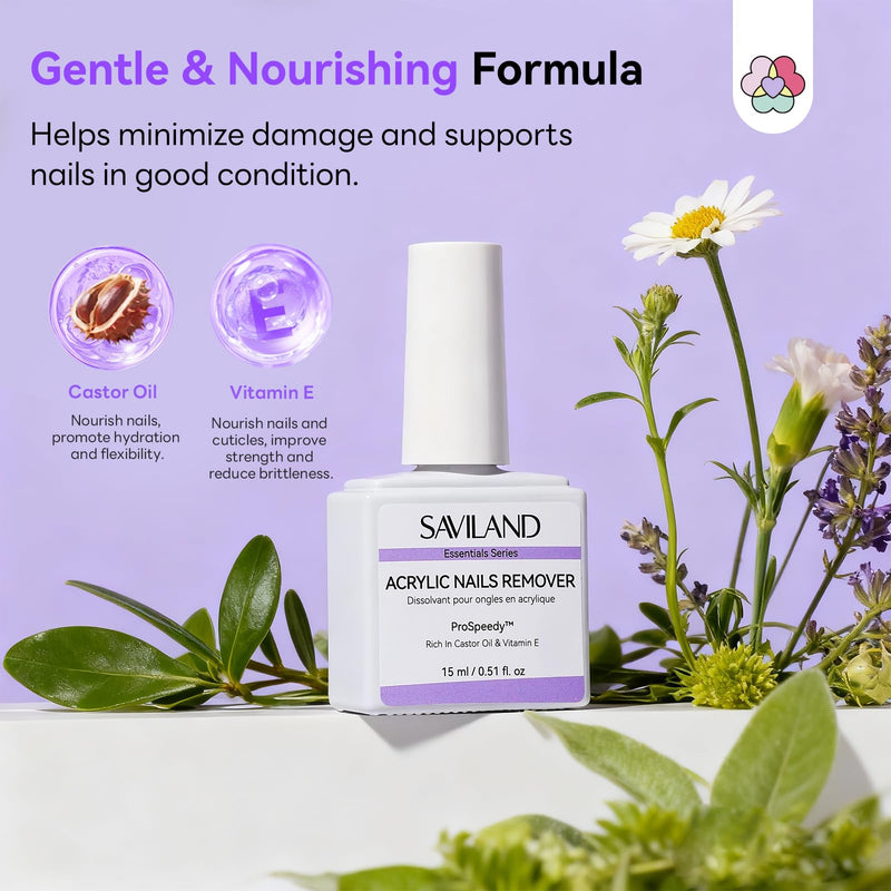 SAVILAND Acrylic Nail Remover Kit 2 Pcs: Powerful Rapid Dissolution Acrylic Remover with Cuticle Oil & Nail File Tools, No Soaking No Wrapping, Gentle Professional Set for Home Use 16pcs