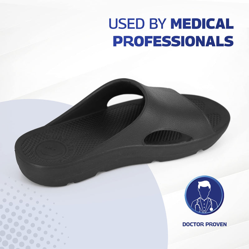Pure Stride Therapeutic Slides, Orthotic Sandals for Plantar Fasciitis, Metatarsal and Heel Spurs, for Pain Relief and Arch Support of Feet 8 Women/7 Men Black - BeesActive Australia