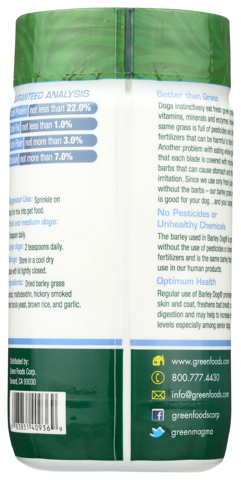 Green Foods Dog Barley Powder, 3-Ounce