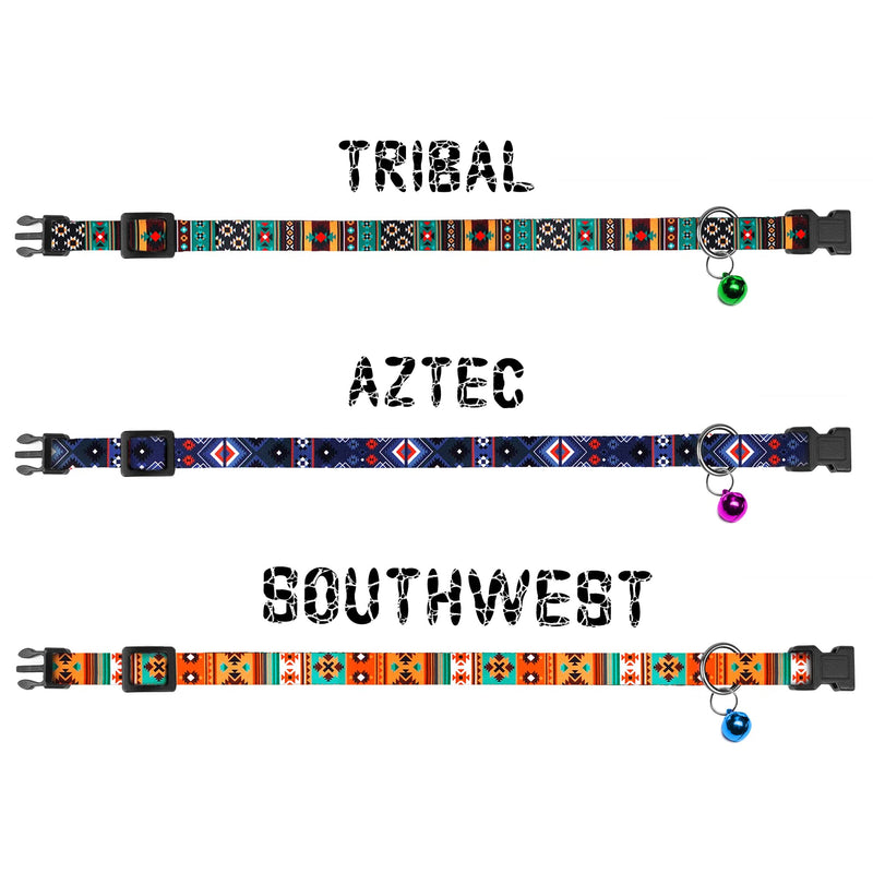 Cat Collar Breakaway 2PCS Adjustable Pattern Tribal Aztec Southwest Safety Pet Collars for Cats Kitten (Tribal + Southwest) - BeesActive Australia
