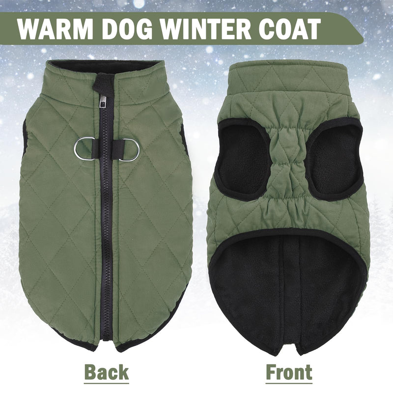 SCENEREAL Winter Dog Vest Coat with Harness Built in, Warm Dog Jacket for Small Medium Dogs, Dog Cold Weather Coats with Zipper, Fleece Puffer Vest Windproof Snow Clothes for Puppy Pet S(Chest 14") #1 Olive-Matte - BeesActive Australia