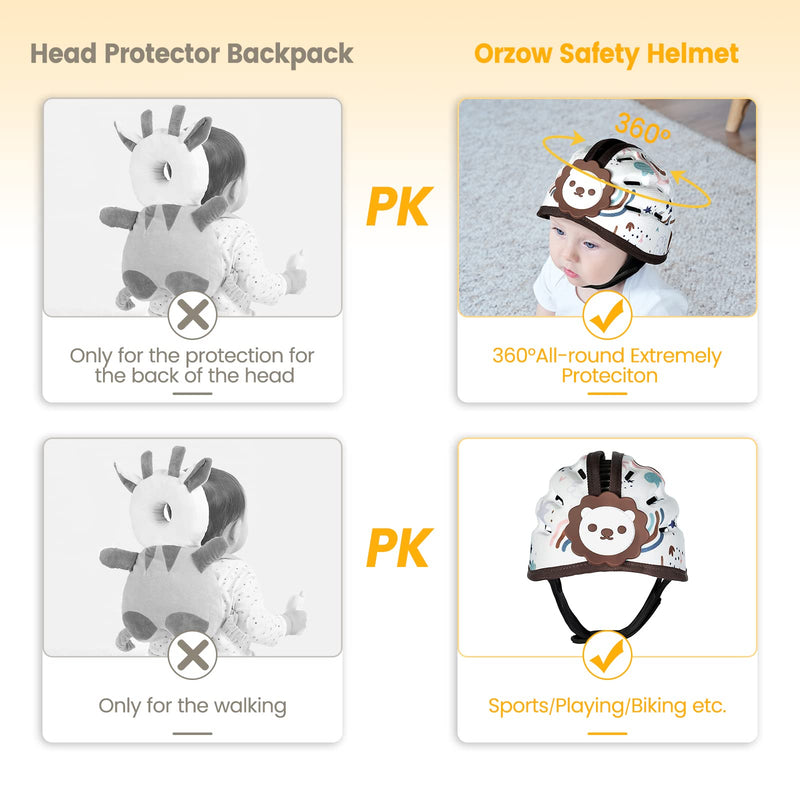 Baby Safety Helmet, Breathable Baby Head Protector for Crawling and Walking, Infant Soft Helmet, Anti-Collision, Ultra-Lightweight, Expandable and Adjustable Age 6m-24m (Brown Lion) Brown Lion - BeesActive Australia