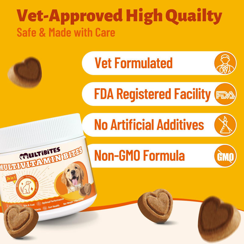 220g Vitamins Supplements and Taurine for Dogs - Multivitamin for Dog Chewables with Glucosamine,Omega 3,MSM - Support Hip & Joint,Skin and Coat,Immunity,Digestive Health