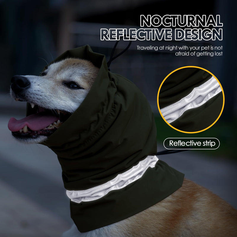 Dog Ear Muffs,Adjustable Waterproof Warm Dog Ear Cover,Cold Weather Pet Headgear Ear Neck Protecting,Dog Reducing Noise Quiet Snood Relief Anxiety Calming Head Wrap S:Neck Girth:30-44cm/11-17in Army Green