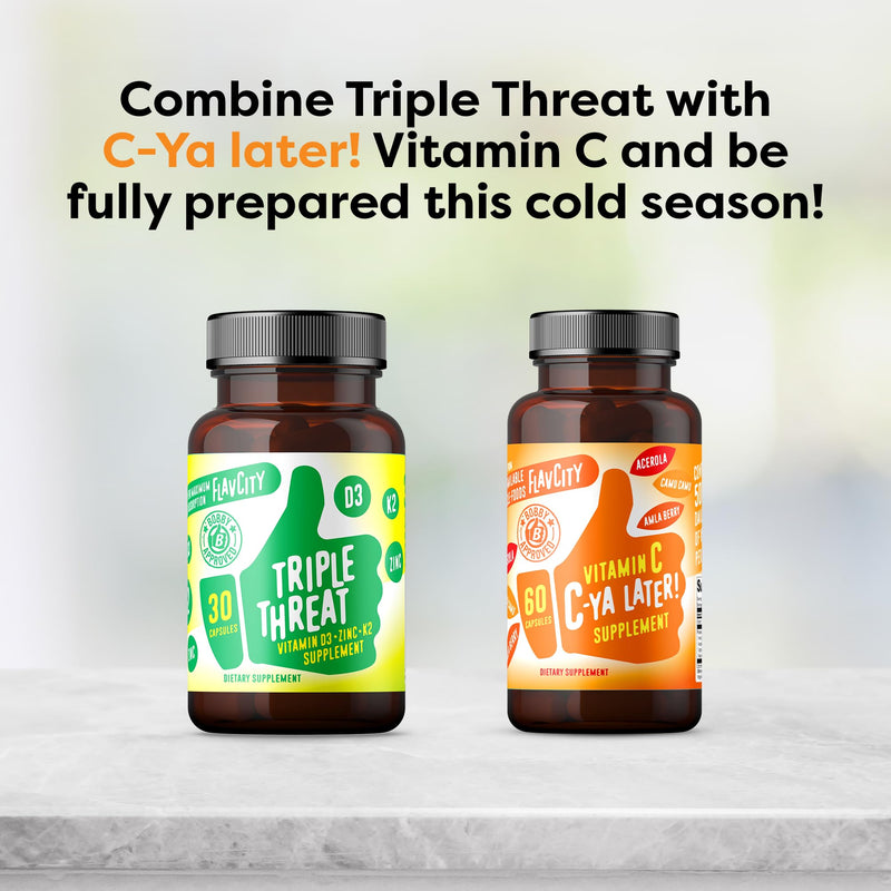 FlavCity Vitamin D3, K2 & Zinc - Triple Threat Supplement - Daily or Seasonal Immune Support - Vitamin D with K2 for Enhanced Absorption - Promote Healthy Bones & Skin (30 Capsules) Triple Threat Vitamin D