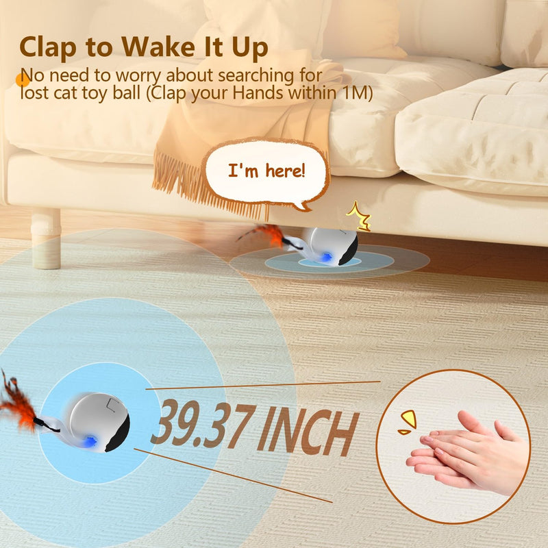 ORSDA Cat Toys, Interactive Cat Toys for Indoor Cats Automatic Moving Ball Bird for Bored Indoor Adult Cat Kitten Toys Ball, Motion Activated Fast Moving Chirping Stimulating Light Cats Toys, 2 Tails White - BeesActive Australia