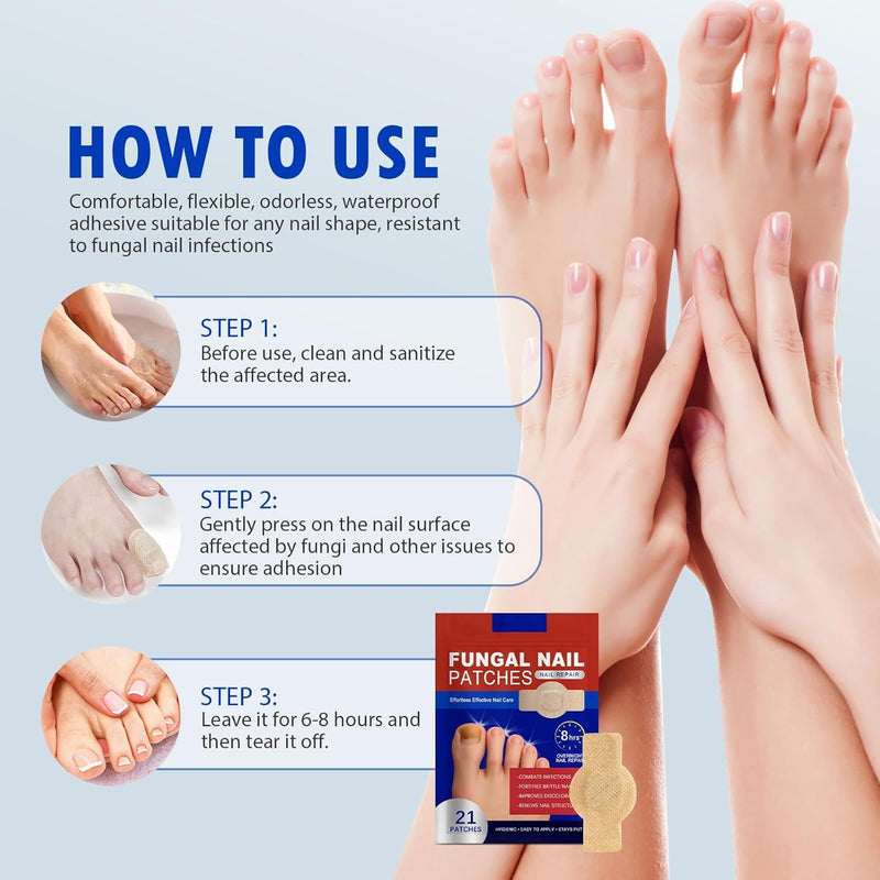 Nail Patches 21 PCS Toenail Treatment Extra Strength 8-Hour Overnight Nail Fast Acting Repair Effortless Hydrogel Nail Care and Repair for Damaged Nails Overnight Renewal for Men and Women 0 Ounce (Pack of 21)