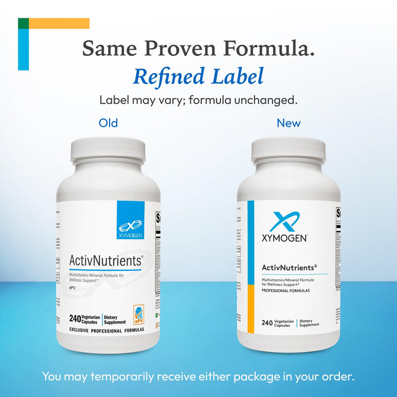 XYMOGEN ActivNutrients - Multivitamin & Multimineral Formula - Wellness, Immune & Energy Support - Active B Vitamins & Chelated Minerals - Vegetarian, Non-GMO & Gluten Free - 240 Count | Multivitamin and Multimineral Formula, Immune and Energy Support,...