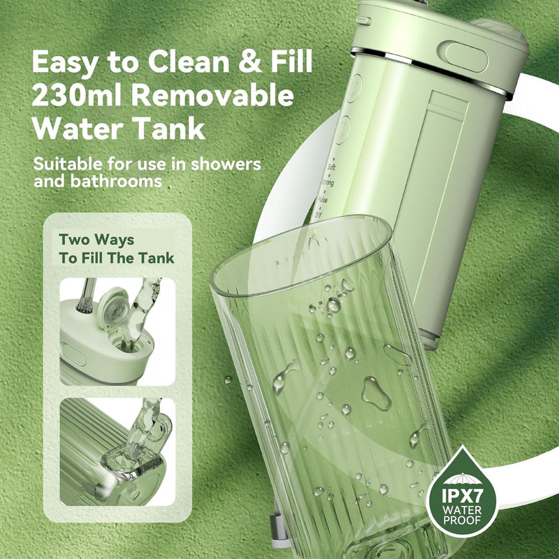 Portable Mini Water Dental Flosser for Teeth Cleaning Pick,Travel Oral Irrigator with Telescopic Water Tank,4 Modes and Waterproof Design-Perfect for Braces,Bridges,Home&Travel Dental Care Green