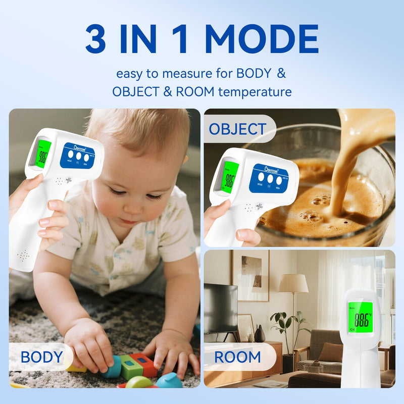 Berrcom Thermometer, 3 in 1 Contactless Infrared Fever Check Thermometer for Forehead, Ideal for Baby, Infant, Kids, and Adults, Batteries Not Included, JXB-178 (White) White