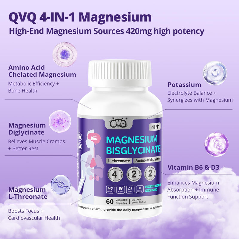 420 Mg Magnesium Bisglycinate Threonate Amino Acid Chelated Supplement with Vitamin and Potassium High Absorption Formula for Muscle Relaxation Bone & Joint Support Magnesium Complex Capsules(180) 180