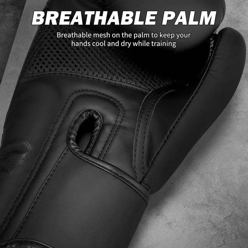 Boxing Gloves Men & Women, Pro Training Sparring, PU Leather MMA Kickboxing, Adult Heavy Punching Bag Gloves Mitts Focus Pad Workout, Ventilated Palm, 8 10 12 oz Black 16oz