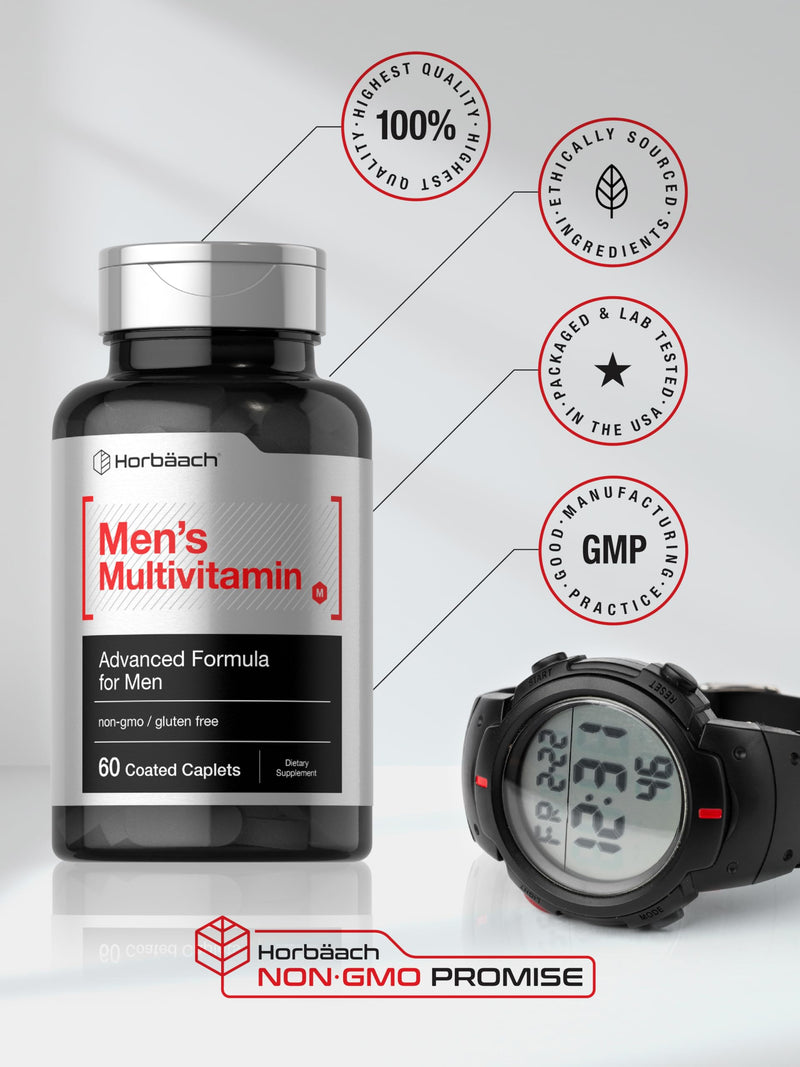 Horbäach Mens Multivitamin | 60 Caplets | Advanced Formula | with Vitamin C, D, Magnesium, Minerals & More | Non-GMO & Gluten Free Supplement