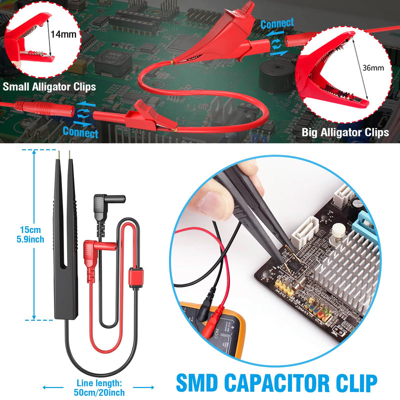 25PCS Multimeter Test Leads Kit, Test Leads Set with Replaceable Alligator Clips,Wire Piercing Probes, Alligator Clips,Test Hook Clips,Test Tweezer for Digital Electrical Multimeter Testing Test Kit-1